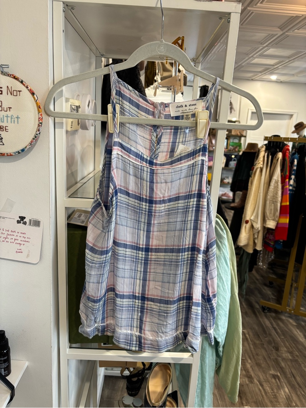 cloth & stone plaid tank in blue and pink NWT